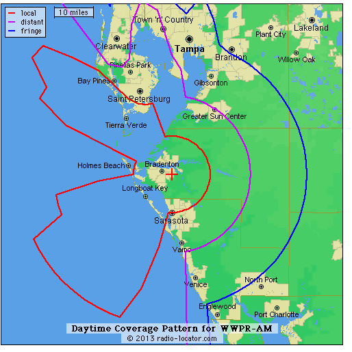 Radio Station 1490 WWPR Tampa Florida Service Area